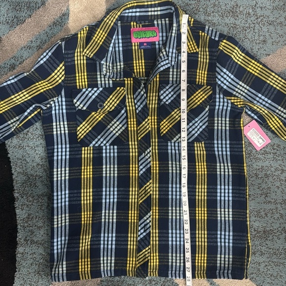 Empyre Blue and Yellow Paid Button Down Flannel Shacket.  Sz M - Picture 3 of 8